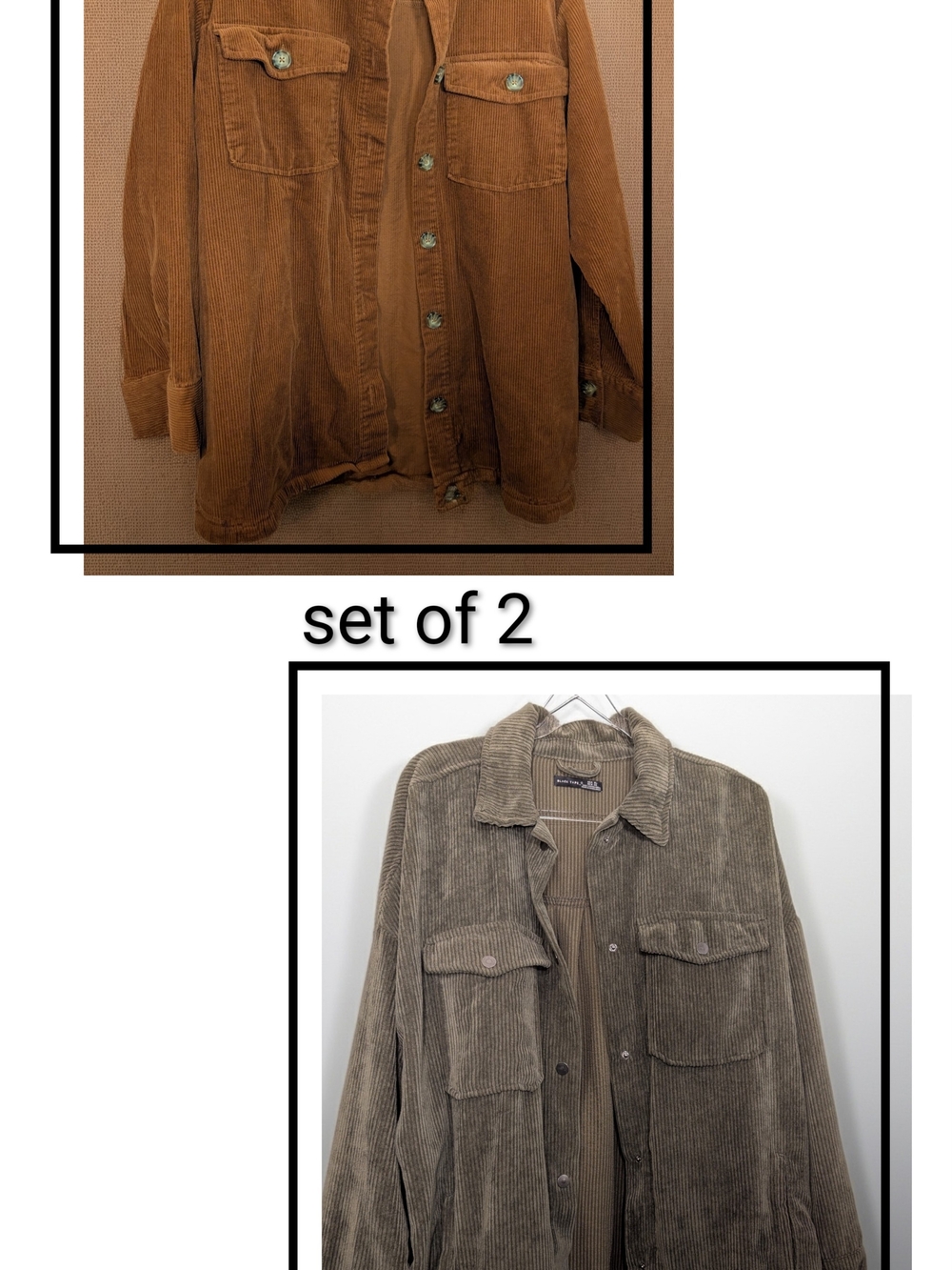 2 Corduroy Shackets - Brown & Green (Set of 2) Size XL/XXL, Button & Snap
